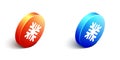 Isometric Snowflake icon isolated on white background. Orange and blue circle button. Vector Royalty Free Stock Photo