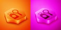 Isometric Soap bubbles bottle icon isolated on orange and pink background. Blowing bubbles soap wand bottle. Hexagon