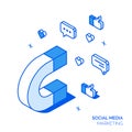 Isometric social marketing line style concept