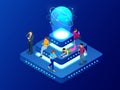 Isometric social network, technology, networking and internet concept. Global network connection, global datas exchanges