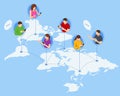 Isometric Social Network Web Site Surfing Concept. Global Communication Around the World, Remote Work. Royalty Free Stock Photo