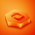 Isometric Soda can icon isolated on orange background. Orange hexagon button. Vector