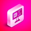 Isometric Software, web developer programming code icon isolated on pink background. Javascript computer script random Royalty Free Stock Photo