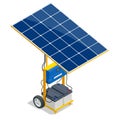 Isometric Solar Panel and Green Energy Battery. Renewable Energy Sources. Backup Power Energy Storage System isolated on