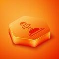 Isometric Soldier grave icon isolated on orange background. Tomb of the unknown soldier. Orange hexagon button. Vector