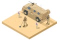 Isometric Soldiers Mine. Military landmine clearing equipment. Special force crew. Military concept for army, soldiers