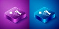 Isometric Solution to the problem in psychology icon isolated on blue and purple background. Key. Therapy for mental Royalty Free Stock Photo