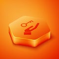 Isometric Solution to the problem in psychology icon isolated on orange background. Key. Therapy for mental health
