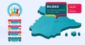 Isometric Spain country map tagged in Bilbao stadium which will be held football matches vector illustration. Football 2020