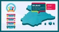 Isometric Spain country map tagged in Bilbao stadium which will be held football matches vector illustration. Football 2020