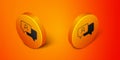 Isometric Speech bubble chat icon isolated on orange background. Message icon. Communication or comment chat symbol Royalty Free Stock Photo