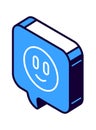 Isometric speech bubble sign smile face, emoji,