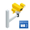 Isometric speed control radar camera, on white background