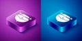 Isometric Speedboat icon isolated on blue and purple background. Square button. Vector Illustration