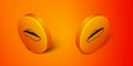 Isometric Speedboat icon isolated on orange background. Orange circle button. Vector