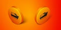 Isometric Speedboat icon isolated on orange background. Orange circle button. Vector