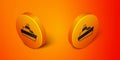 Isometric Speedboat icon isolated on orange background. Orange circle button. Vector