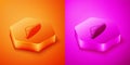 Isometric Speedboat icon isolated on orange and pink background. Hexagon button. Vector