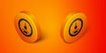 Isometric Speedometer icon isolated on orange background. Orange circle button. Vector