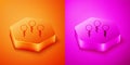 Isometric Sperm icon isolated on orange and pink background. Hexagon button. Vector