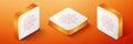 Isometric Spider web icon isolated on orange background. Cobweb sign. Orange square button. Vector