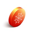 Isometric Spider web icon isolated on white background. Cobweb sign. Happy Halloween party. Orange circle button. Vector
