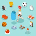 Isometric sport lifestyle and fitness flat 3d vector concept