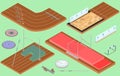 Isometric sports - athletic equipment, field, paths