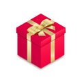 Isometric square gift box gold bow Royalty Free Stock Photo