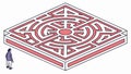 Isometric Square Maze with Person Seeking Path, vector design Generative AI Royalty Free Stock Photo