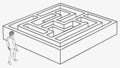 Isometric square maze with a tiny person navigating. vector design Generative AI Royalty Free Stock Photo