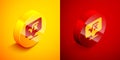 Isometric Square root of x glyph icon isolated on orange and red background. Mathematical expression. Circle button