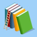 Isometric stack of book on white background. Knowledge, learning and education concept