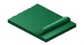 Isometric view of a stack of green paper sheets with a torn edge and a rolled corner on a white background Royalty Free Stock Photo