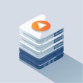 Isometric Stack of Video Files with Play Button Royalty Free Stock Photo