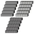 Isometric stair steps. Geometric block structure. 3D staircase shapes. Vector art.
