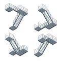 Isometric staircase. Vector Set of various metallic staircase on the white background
