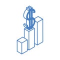 Isometric statistics diagram business money cash isolated on white background linear blue icon Royalty Free Stock Photo
