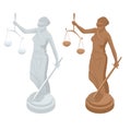 Isometric statue of god of justice Themis or Femida with scales and sword. Symbol of law and justice. Flat icon vector Royalty Free Stock Photo