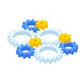 Isometric ste of gears and cogs isolated on white. Eight gear sign icon on background