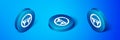 Isometric Steering wheel icon isolated on blue background. Car wheel icon. Blue circle button. Vector Illustration Royalty Free Stock Photo