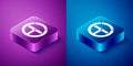 Isometric Steering wheel icon isolated on blue and purple background. Car wheel icon. Square button. Vector Royalty Free Stock Photo