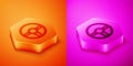 Isometric Steering wheel icon isolated on orange and pink background. Car wheel icon. Hexagon button. Vector Royalty Free Stock Photo