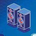 Isometric Stereo Acoustic Speakers. Vector Illustration. Outline Style Royalty Free Stock Photo