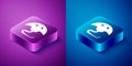 Isometric Stingray icon isolated on blue and purple background. Square button. Vector