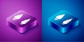 Isometric Stone age arrow head icon isolated on blue and purple background. Medieval weapon. Square button. Vector