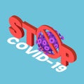 Isometric Stop COVID-19 or Coronavirus sign