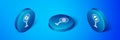 Isometric Stop sign icon isolated on blue background. Traffic regulatory warning stop symbol. Blue circle button. Vector