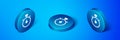 Isometric Stopwatch icon isolated on blue background. Time timer sign. Chronometer sign. Blue circle button. Vector Royalty Free Stock Photo