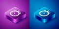 Isometric Stopwatch icon isolated on blue and purple background. Time timer sign. Chronometer sign. Square button Royalty Free Stock Photo